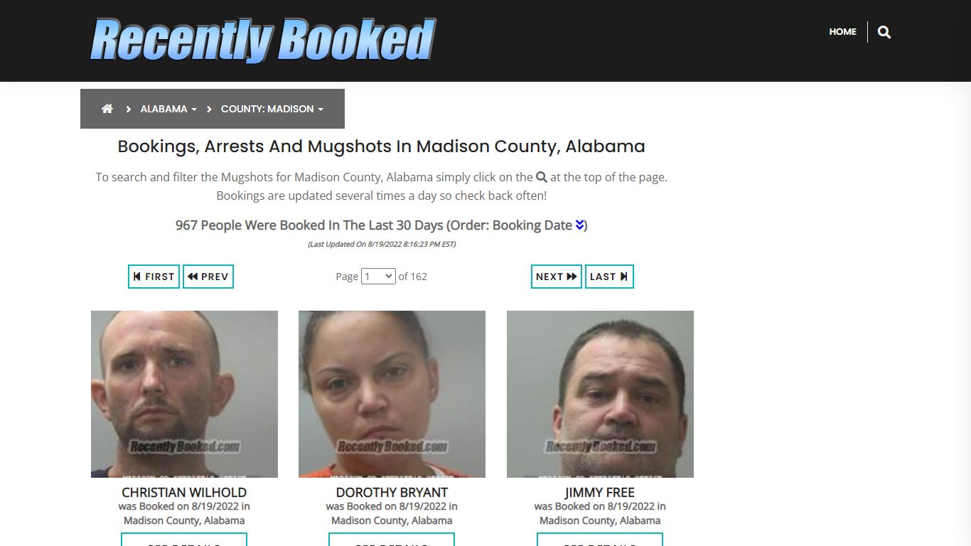 Bookings, Arrests and Mugshots in Madison County, Alabama